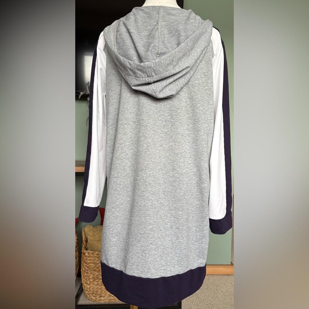 DKNY Color-Block Hooded Relaxed Shirt/Dress in Heather Gray, Blue & White  w Pkt - Picture 7 of 10